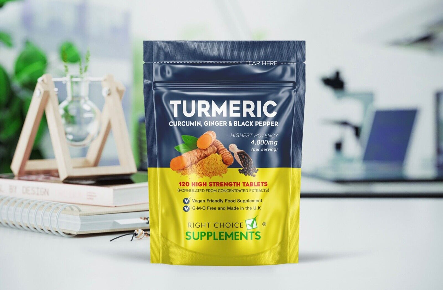 Turmeric Tablets 4000Mg + Ginger + Black Pepper | 120 Tablets - UK Supplement