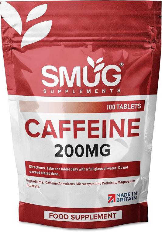 Caffeine Tablets - 100 Fast Release 200Mg Pills - Improve Focus and Boost Performance and Energy - Vegan Friendly - Made in Britain