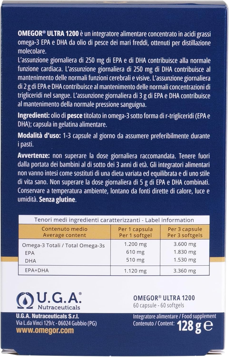 Omega 3 Capsules High Strength  Ultra 1200-1120Mg EPA and DHA IFOS Certified - High Bioavailability and No Aftertaste (60 Caps)