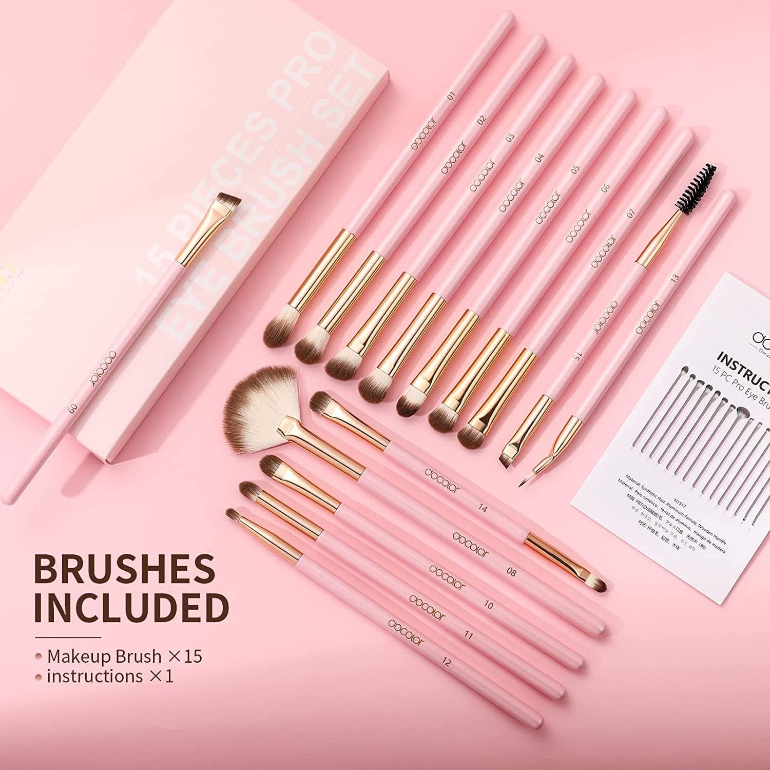 15PCS Soft Top Pink Makeup Brush Set