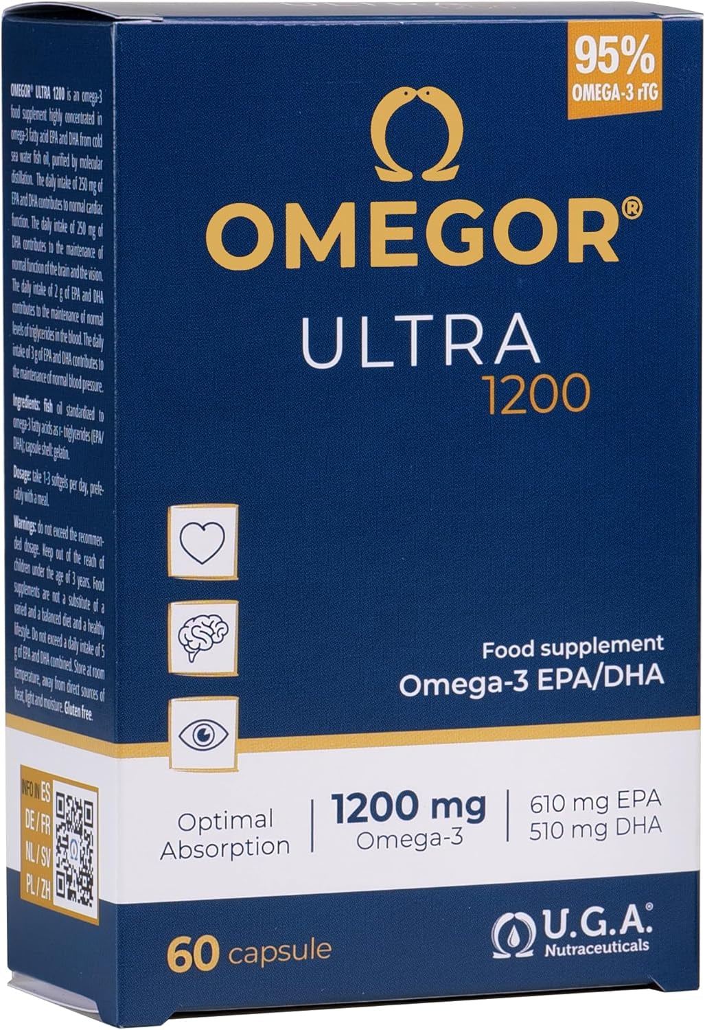 Omega 3 Capsules High Strength  Ultra 1200-1120Mg EPA and DHA IFOS Certified - High Bioavailability and No Aftertaste (60 Caps)