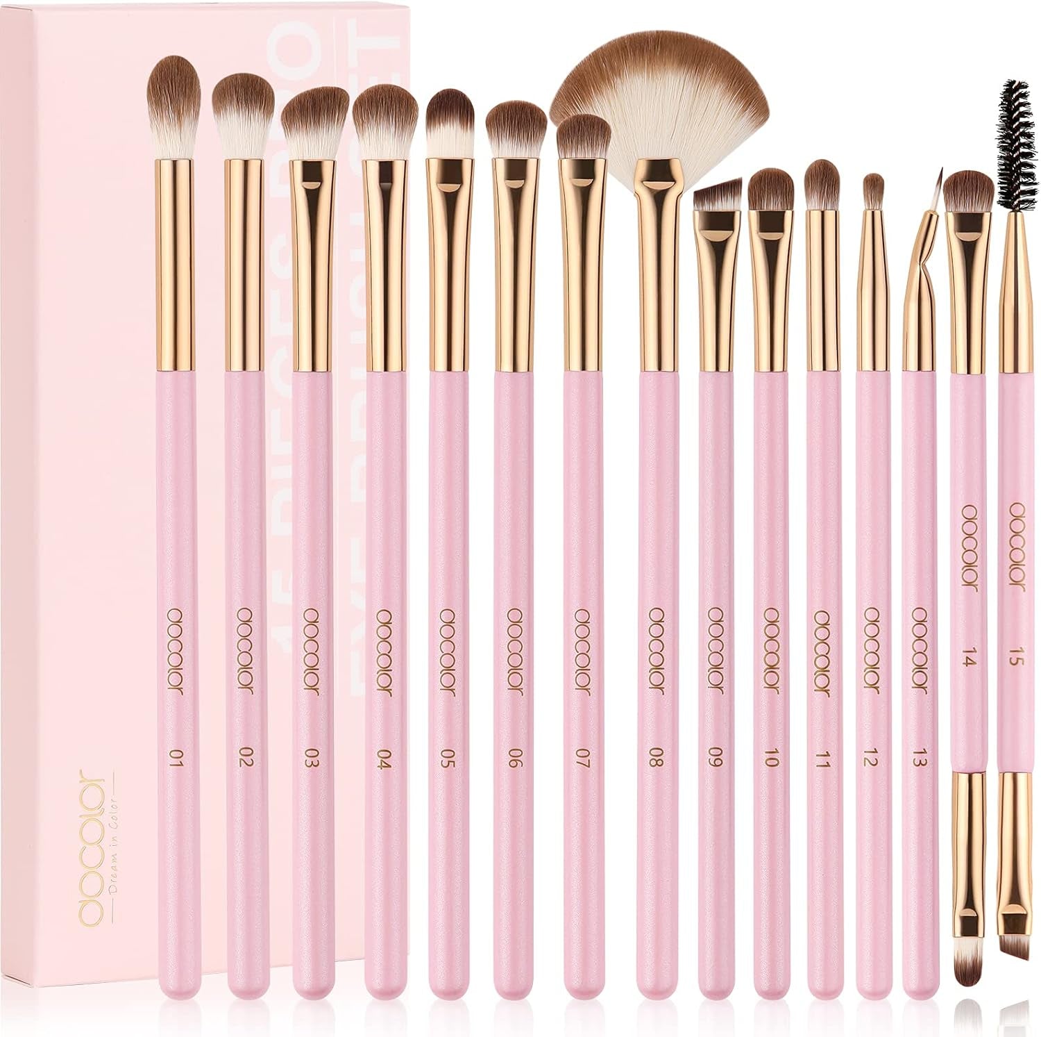 15PCS Soft Top Pink Makeup Brush Set