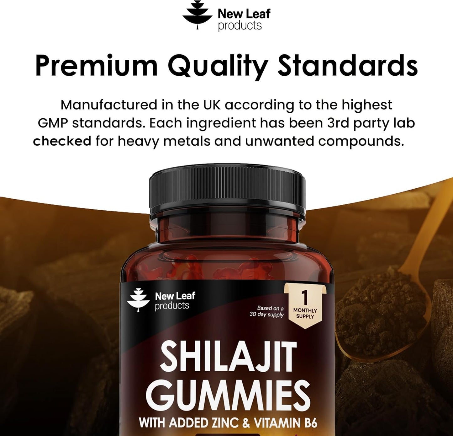 Shilajit Gummies - Enriched with Zinc & Vitamin B6 - High Strength 3000Mg Pure Himalayan Shilajit Gummies for Men and Women - Berry Flavoured, Vegan Shilajit Gummies by New Leaf