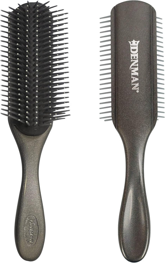 Curly Hair Brush D4 (Silver) 9 Row Styling Brush for Styling, Smoothing Longer Hair and Defining Curls - for Women and Men