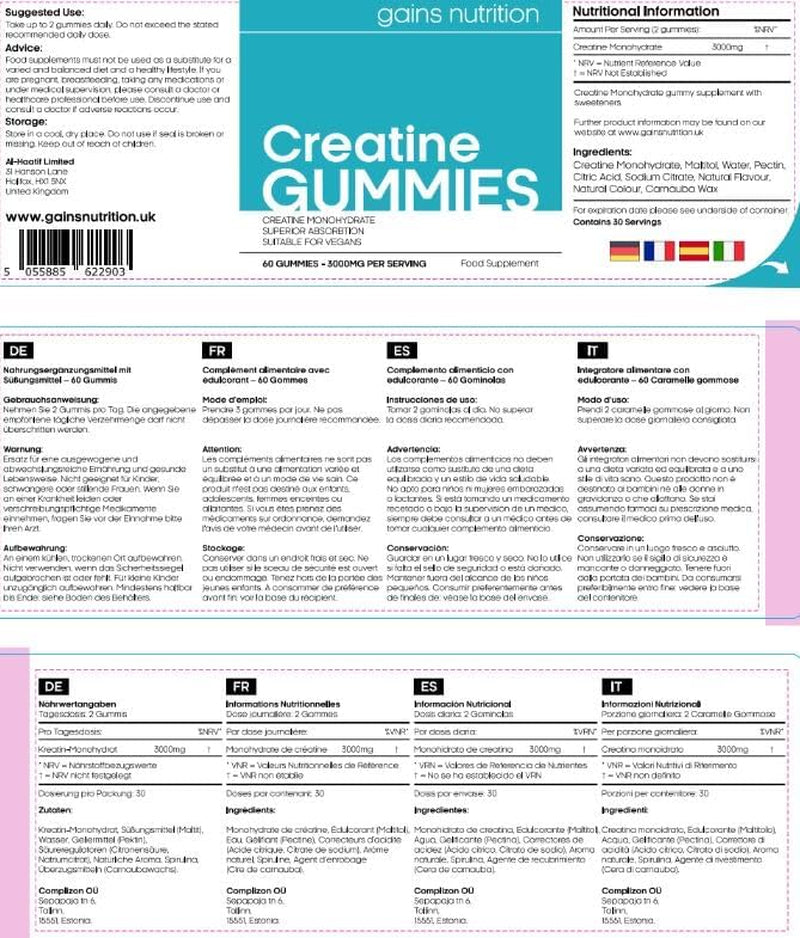 GN Creatine Gummies | 60 Chewable Creatine Gummies for Men & Women - 3000Mg Creatine-Monohydrate per Serving | Berry Flavour, Non-Gmo & Suitable for Vegans & Vegetarians