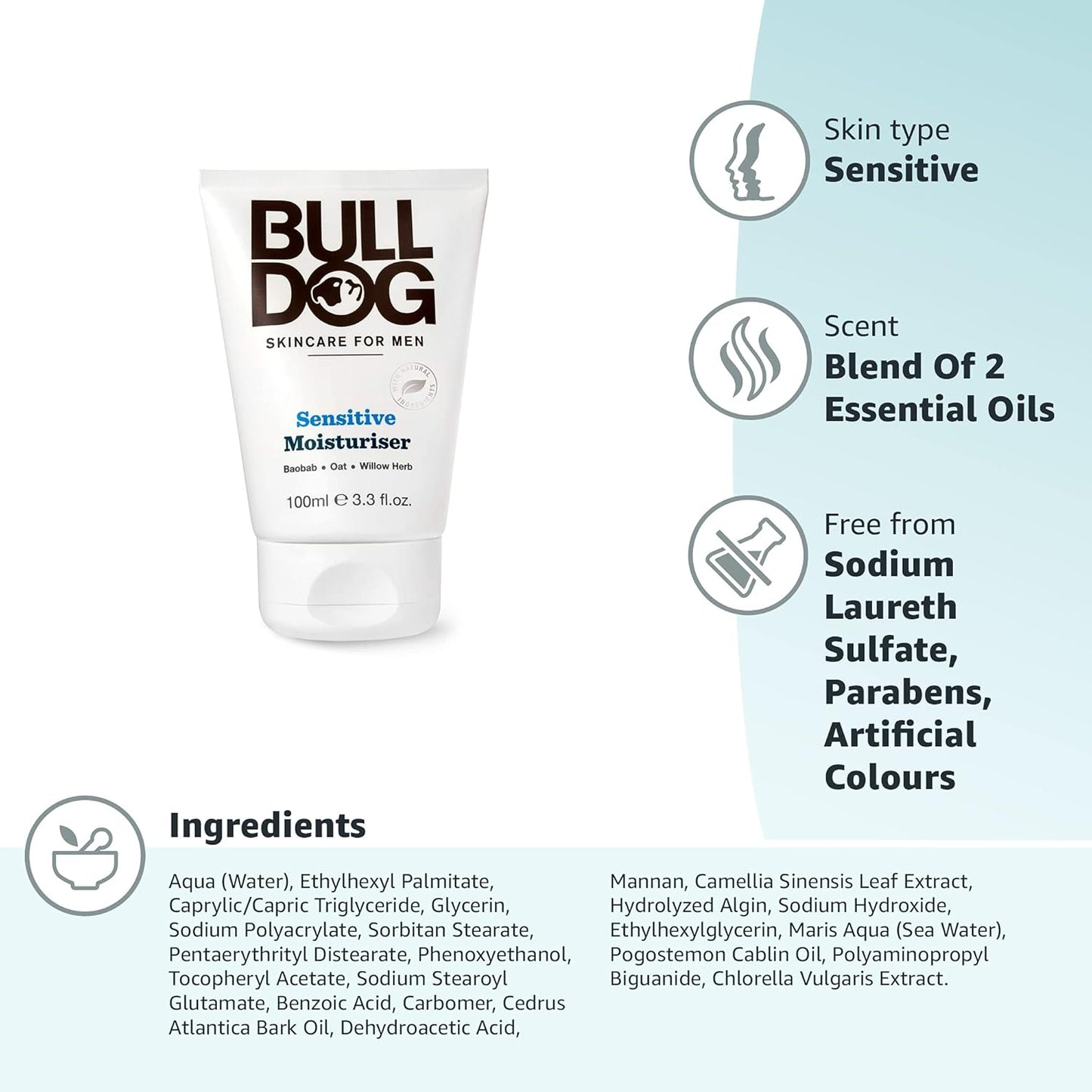 BullDog Men's Skincare Sensitive Moisturiser 100ML