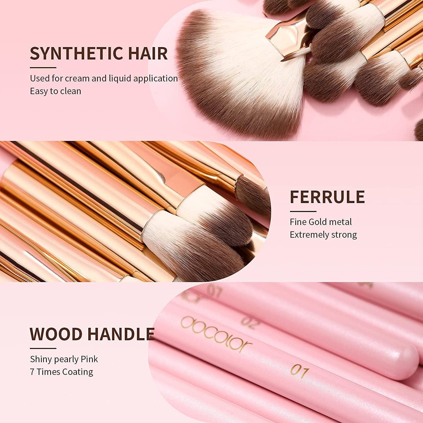 15PCS Soft Top Pink Makeup Brush Set