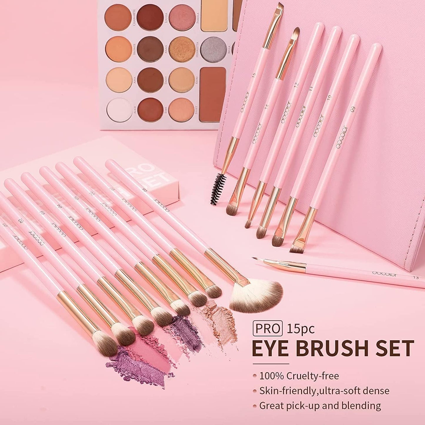 15PCS Soft Top Pink Makeup Brush Set