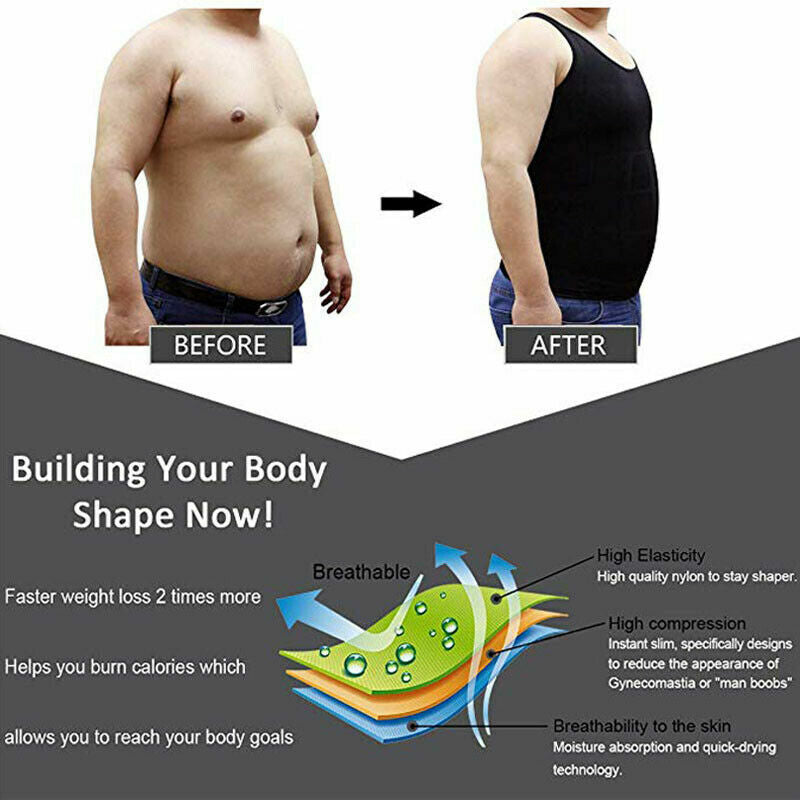 MENS SLIMMING TANK TOP BODY SHAPER COMPRESSION T-SHIRTS MEN SLIM UNDERSHIRTS UK