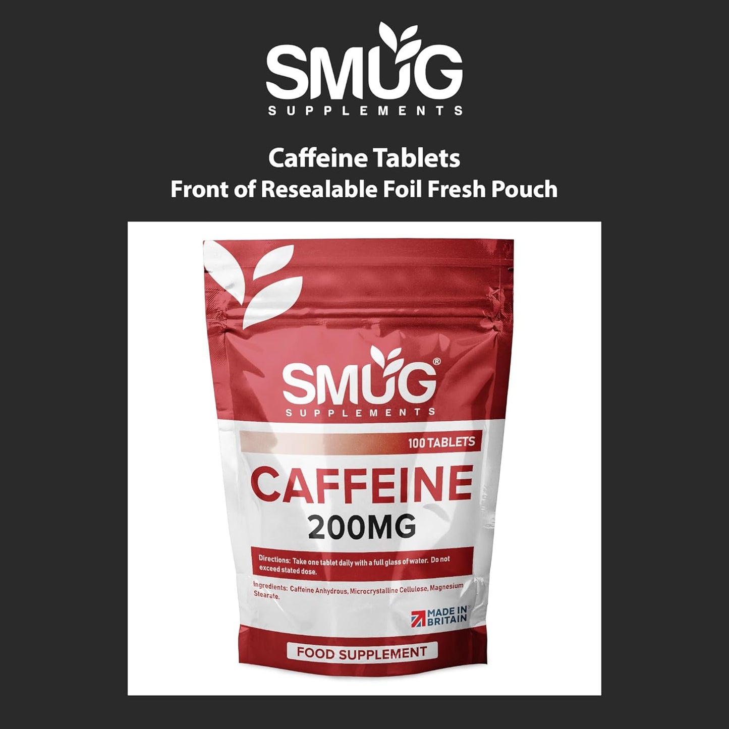 Caffeine Tablets - 100 Fast Release 200Mg Pills - Improve Focus and Boost Performance and Energy - Vegan Friendly - Made in Britain