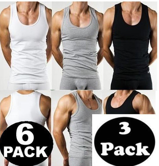 MENS VESTS 100% Cotton TANK TOP SUMMER TRAINING GYM TOPS PACK PLAIN S-2XL