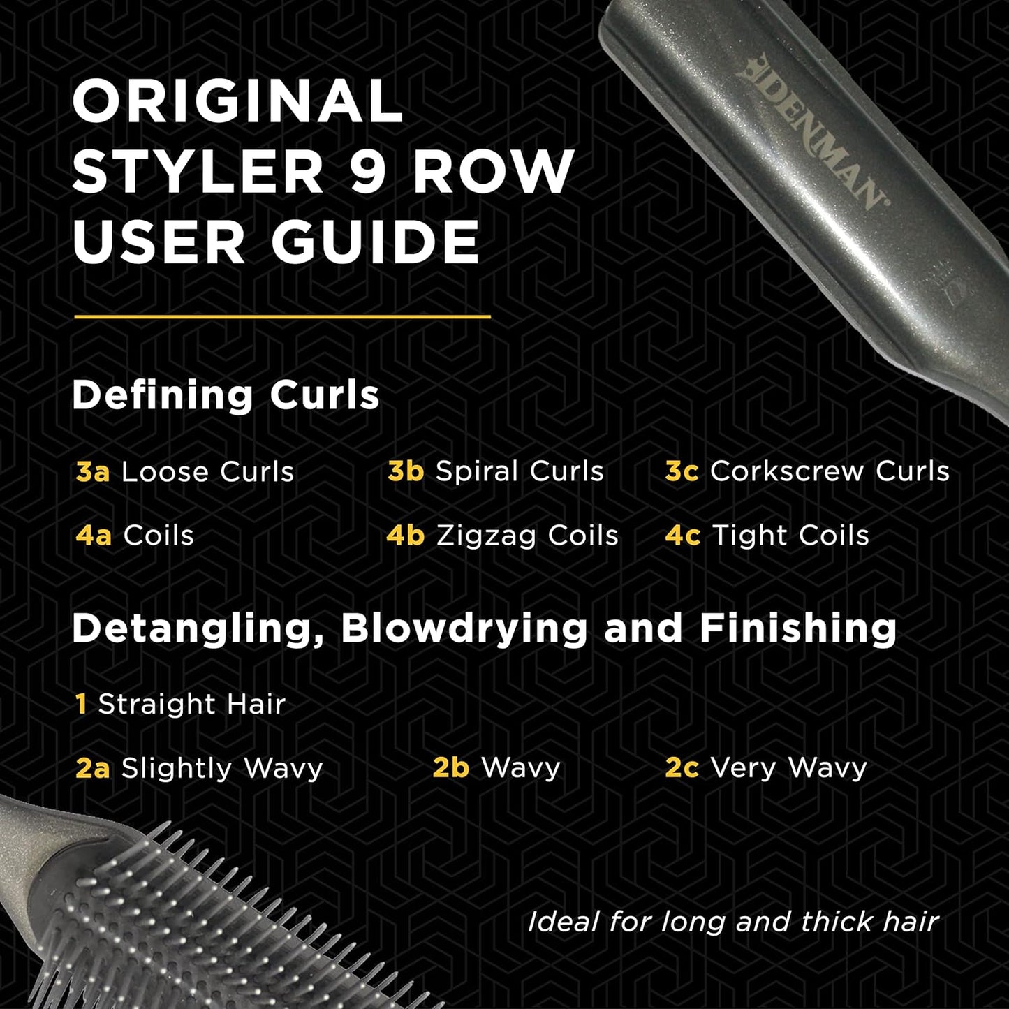 Curly Hair Brush D4 (Silver) 9 Row Styling Brush for Styling, Smoothing Longer Hair and Defining Curls - for Women and Men