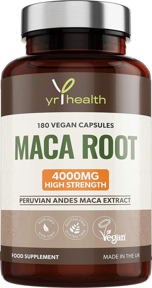 Maca Root Capsules 4000Mg, 180 Vegan High Strength Peruvian Black Maca Extract Capsules, Natural Booster, Sexual Health Supplement for Men and Women - Made in the UK by