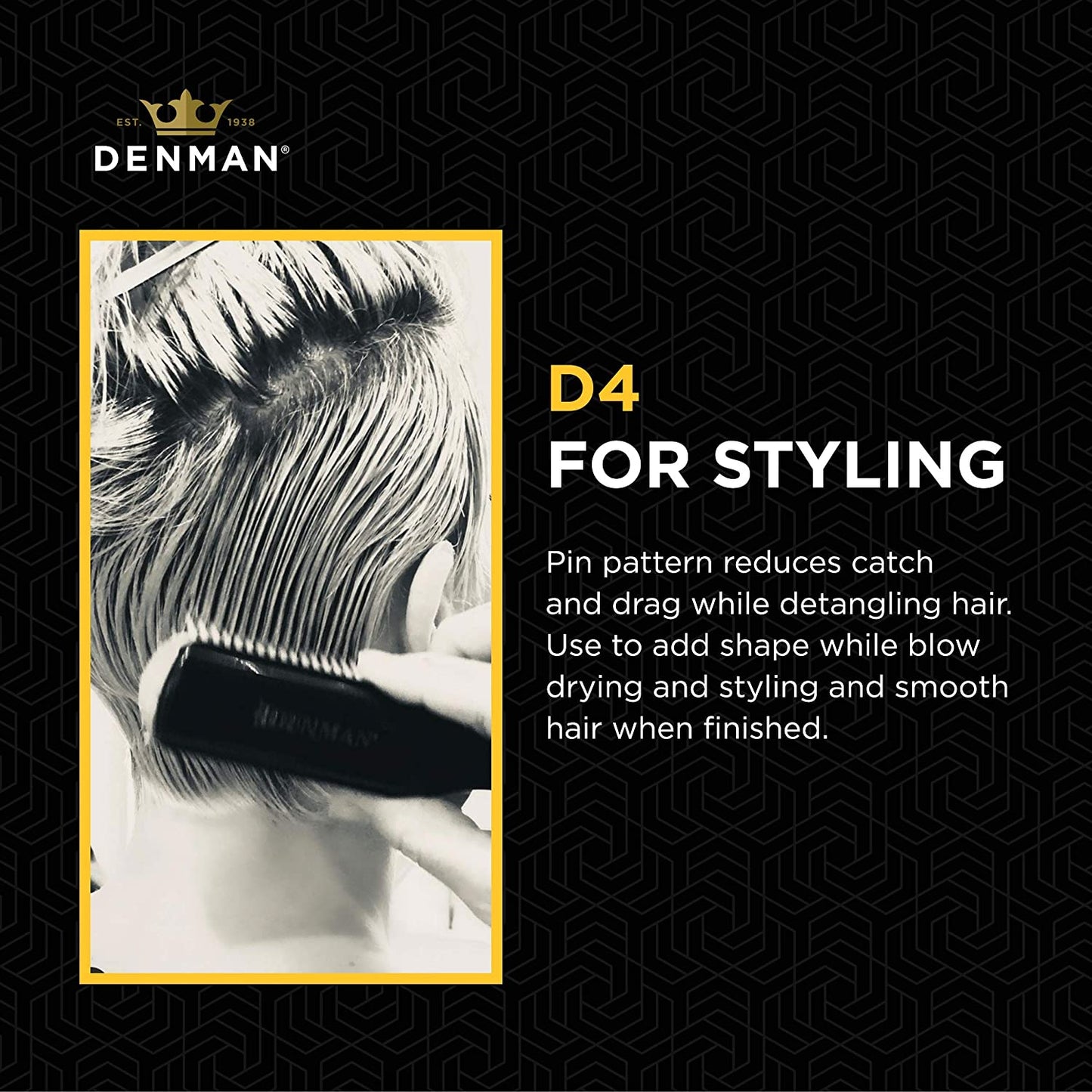 Curly Hair Brush D4 (Silver) 9 Row Styling Brush for Styling, Smoothing Longer Hair and Defining Curls - for Women and Men