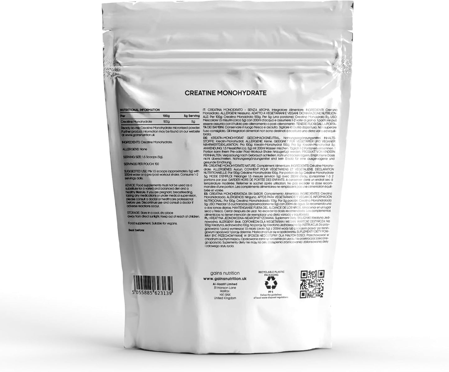 GN Creatine Powder | 500G High Strength Creatine Monohydrate Powder - 5G per Serving | Unflavoured Filler Free Creatine-Monohydrate | Non-Gmo & Gluten Free