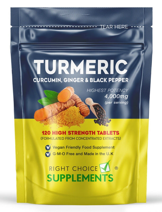 Turmeric Tablets 4000Mg + Ginger + Black Pepper | 120 Tablets - UK Supplement