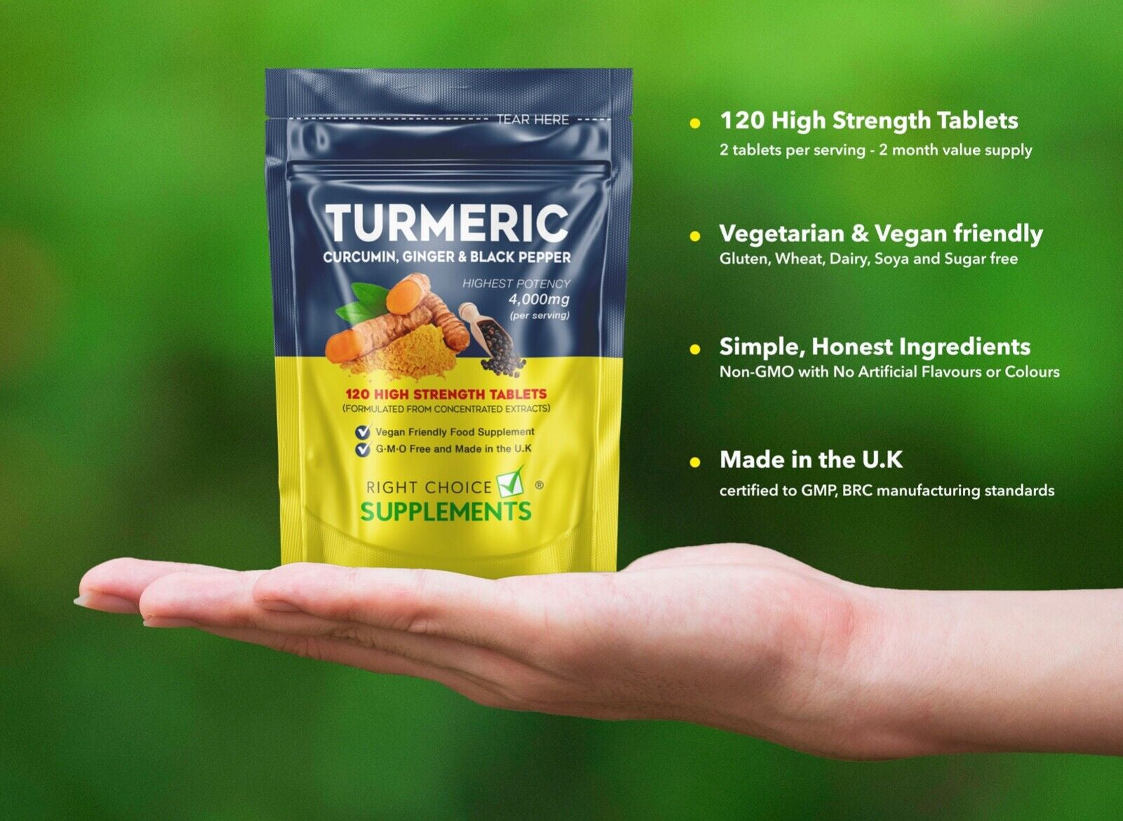 Turmeric Tablets 4000Mg + Ginger + Black Pepper | 120 Tablets - UK Supplement