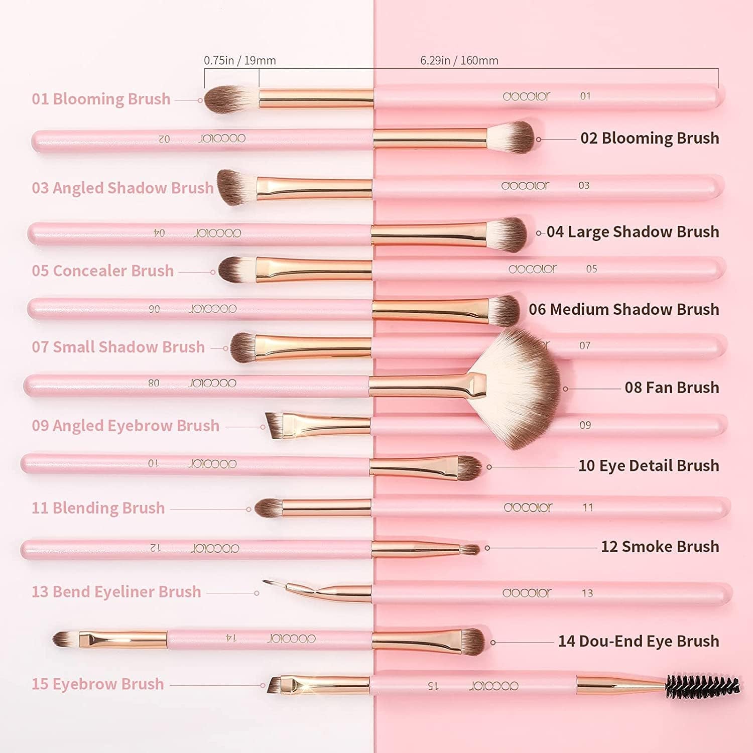 15PCS Soft Top Pink Makeup Brush Set